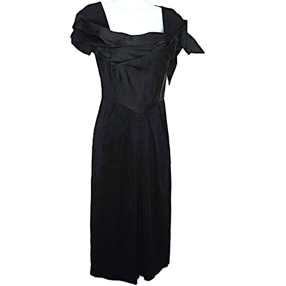 Vintage Ransohoffs Long Black Dress Draped Off Shoulder Movie Costume Sz XS-S ?